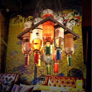 Retro Industrial rustic LED beer Lamp Decorative Creative glass Wine Bottle chandelier Pendant light for Cafe Bar