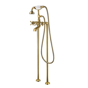 Bathroom Brushed Gold Floor Mount Free Standing Bathtub Faucet Shower System Set