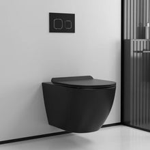 Charger l&#39;image dans la galerie, Hanging Wall Mounted Toilet Bowl Black with Wall Push Buttons.
