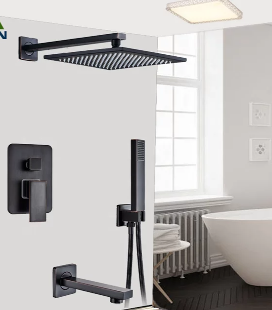 12 inch Wall Shower Black Stainless steel with Faucet Ready for hot and cold