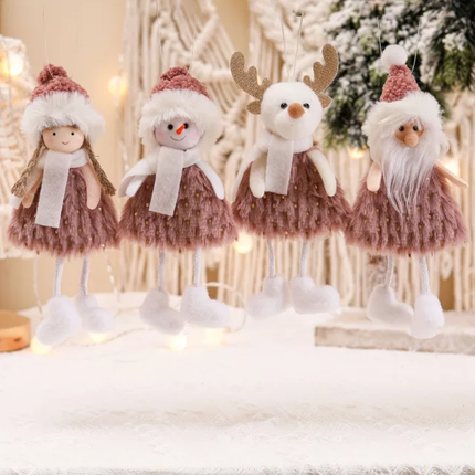 10pcs Christmas tree doll ornaments featuring snowman, elf, and deer hanging decor set for holiday decoration
