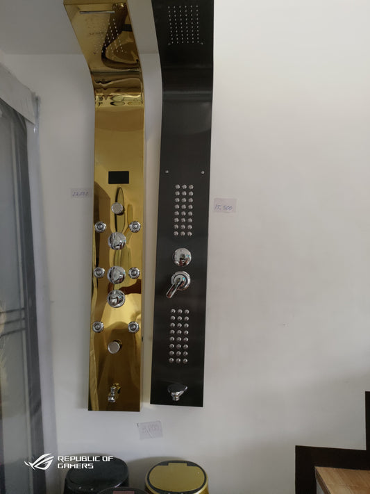 8 Massage Functions Gold Glossy Shower Panel with Led Lights and LCD Screen 304 Stainless Steel Body