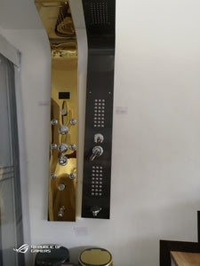 8 Massage Functions Gold Glossy Shower Panel with Led Lights and LCD Screen 304 Stainless steel Body