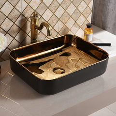 Basin Gold Black Matte Electroplated Porcelain Rectangular Shape Countertop Basin for Bathroom Wash Basin Sink