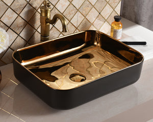 Basin Gold Black Matte Electroplated Porcelain Rectangular Shape Countertop Basin for Bathroom Wash Basin Sink