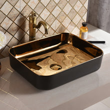 Load image into Gallery viewer, Basin Gold Black Matte Electroplated Porcelain Rectangular Shape Countertop Basin for Bathroom Wash Basin Sink
