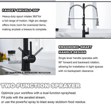 Load image into Gallery viewer, Black Stainless steel + Brass Kitchen Faucet Spring Deck mount Faucet

