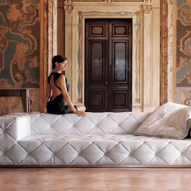 White Modern Chesterfield Sofa Set Floor Sofa 3 Seater Button Italian Luxury Leather Chesterfield Sofa