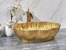 Load image into Gallery viewer, Flower edge ceramic hand wash golden basin for bathroom
