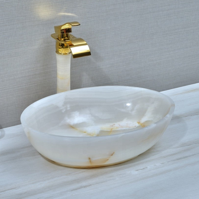 White Onyx Oval bathroom sink table top basin sink