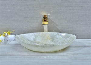 Oval Shape onyx marble white modern luxury marble sink