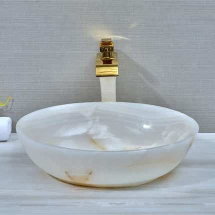 White Onyx Oval bathroom sink table top basin sink