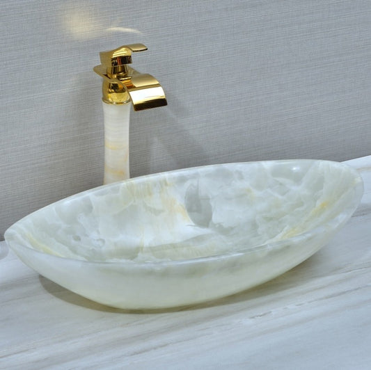 Oval Shape onyx marble white modern luxury marble sink