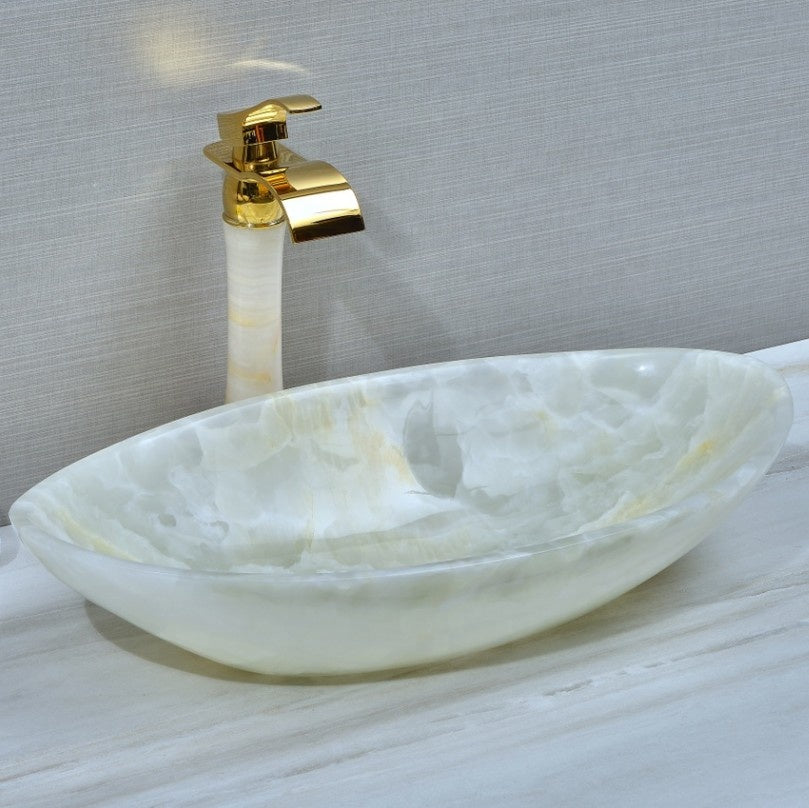 Oval Shape onyx marble white modern luxury marble sink