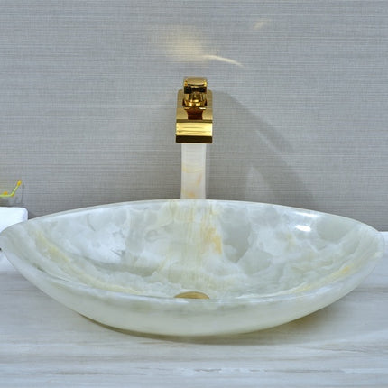 Oval Shape onyx marble white modern luxury marble sink