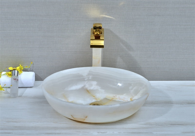 White Onyx Oval bathroom sink table top basin sink
