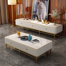 Load image into Gallery viewer, Stainless steel leg marble top coffee table wooden set modern design living room furniture
