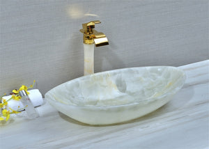 Oval Shape onyx marble white modern luxury marble sink