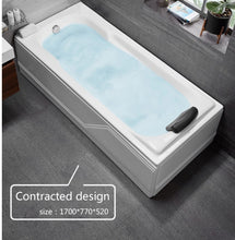 Cargar imagen en el visor de la galería, freestanding short 2 sided skirt acrylic common corner simple square shape spa bathtub
