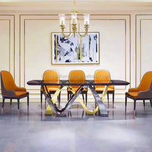 Charger l&#39;image dans la galerie, furniture market royal design dining table set modern 8 chairs gold rose metal base table set
