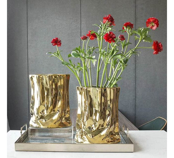 New Design Luxury Gold Silver Plated Vase For Wedding Decoration Irregular Ceramic Decor Vase For Home