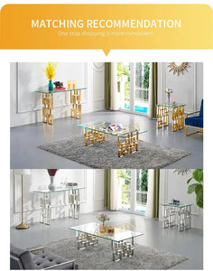 Bedroom furniture corner table side gold frame glass corner luxury gold glass metal modern side table modern side table