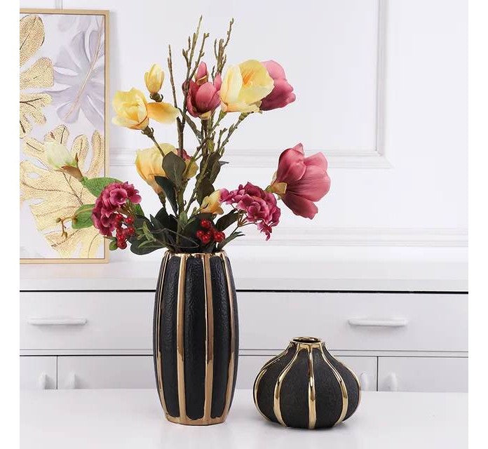 Simple Nordic style ceramic vase modern electroplating ornaments creative light luxury handicraft living room vase