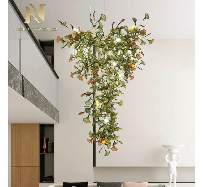 Contemporary Style Indoor Decoration Villa Home Restaurant Ginkgo Leaf Glass LED Chandelier Light