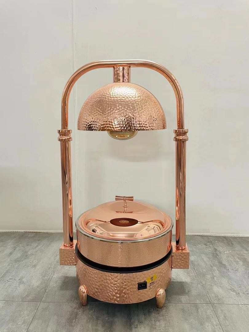 6 Liters Round Buffet Food Warmer Chaffing Dish Electric Rose Gold Stainless Steel with Cover
