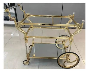 Tempered glass brass trolley shelf furniture gold bar wine cart