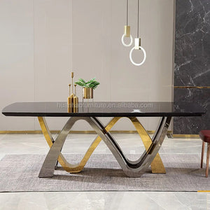furniture market royal design dining table set modern 8 chairs gold rose metal base table set