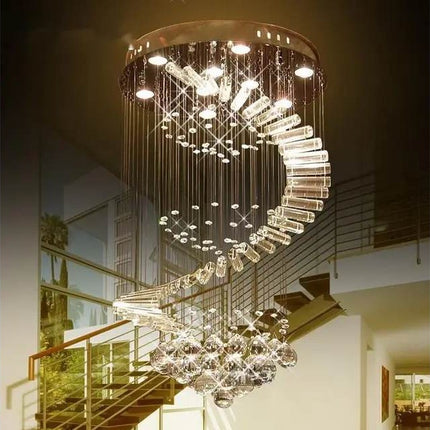 Modern luxury indoor large round stairway lighting crystal chandeliers pendant lights for hotel lobby staircase