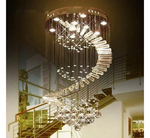 Modern luxury indoor large round stairway lighting crystal chandeliers pendant lights for hotel lobby staircase