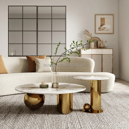 Luxury Modern High End Coffee Table Titanium Plating Elegant Slate Table Set Nordic Center Table