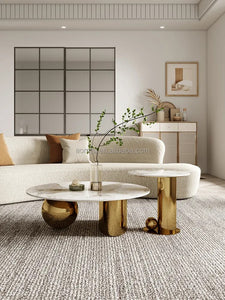 Luxury Modern High End Coffee Table Titanium Plating Elegant Slate Table Set Nordic Center Table