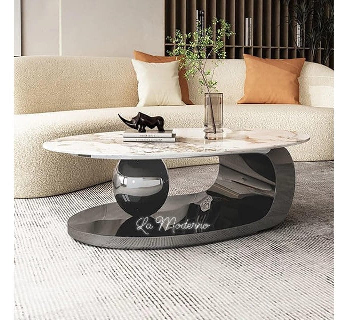 Modern luxury metal frame living room furniture table marble top center oval coffee table