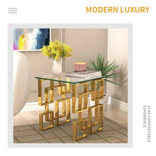 Load image into Gallery viewer, Bedroom furniture corner table side gold frame glass corner luxury gold glass metal modern side table modern side table
