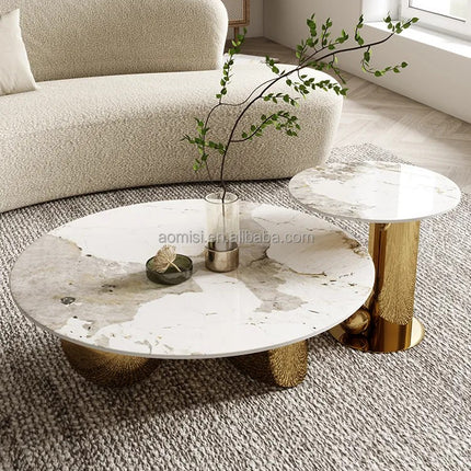 Luxury Modern High End Coffee Table Titanium Plating Elegant Slate Table Set Nordic Center Table