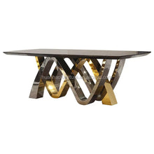 Lade das Bild in den Galerie-Viewer, furniture market royal design dining table set modern 8 chairs gold rose metal base table set
