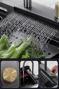 New Black Nanometer Handmade Raindance 304 Stainless Steel Above Mount Waterfall Faucet Farmhouse Kitchen Sinks