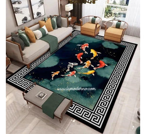 New Design luxury versace koi fish design Customizable Carpet from size ,color and logo Made of New Zealand WooL