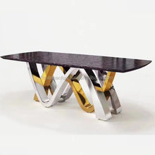 Загрузить изображение в средство просмотра галереи, furniture market royal design dining table set modern 8 chairs gold rose metal base table set
