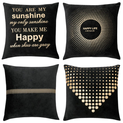 Supplier Home Decor Sofa Black Pillow Case Velvet Gold Stamping Throw Pillow Cover Leaves Letters Foil Cushion Covers
