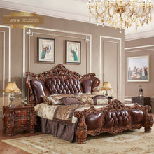 Lade das Bild in den Galerie-Viewer, american bedroom furniture set wooden luxury king size genuine leather classic bed
