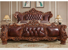 Cargar imagen en el visor de la galería, american bedroom furniture set wooden luxury king size genuine leather classic bed
