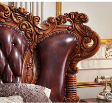 Cargar imagen en el visor de la galería, american bedroom furniture set wooden luxury king size genuine leather classic bed
