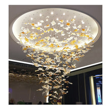 Load image into Gallery viewer, Art glass butterfly chandelier custom bird leaf pendant light
