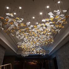 Charger l&#39;image dans la galerie, Art glass butterfly chandelier custom bird leaf pendant light
