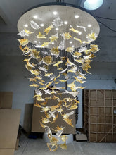 Load image into Gallery viewer, Art glass butterfly chandelier custom bird leaf pendant light
