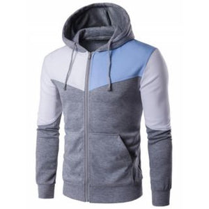 Mens Longsleeve Hooded Sweater Pullover Jacket Fleece Pocket Zip Up Color Block Hoodie